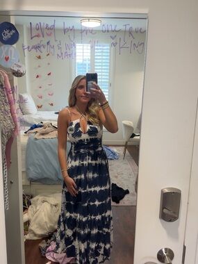 Navy & White Tie-Dye Maxi Dress: size S